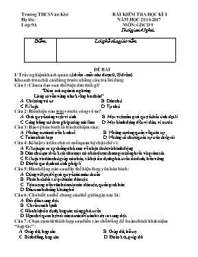 Đề kiểm tra học kì I Giáo dục công dân lớp 9 (Kèm đáp án)